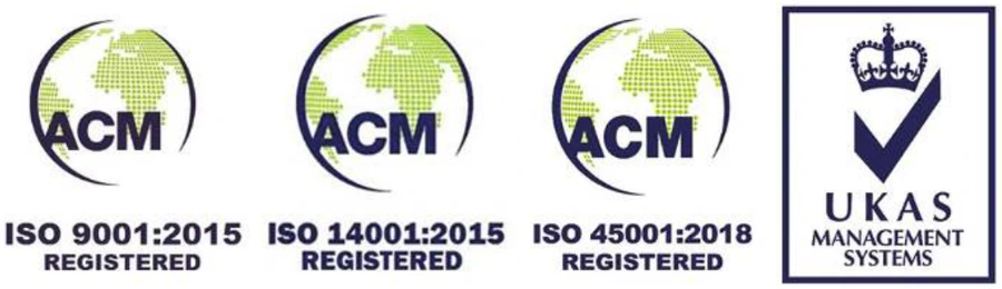 ISO 9001:2015, ISO 14001:2015 and ISO 45001:2018 registered, UKAS Management Systems